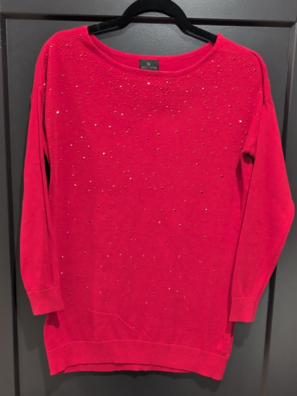 Worthington Red Crewneck Sweater with Scattered Crystal Accents